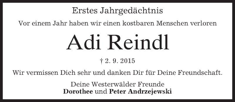  Traueranzeige für Adi Reindl vom 02.09.2016 aus merkurtz