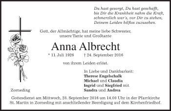 Traueranzeige von Anna Albrecht von merkurtz
