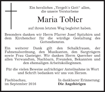 Traueranzeige von Maria Tobler von merkurtz