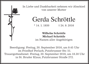 Traueranzeige von Gerda Schröttle von merkurtz