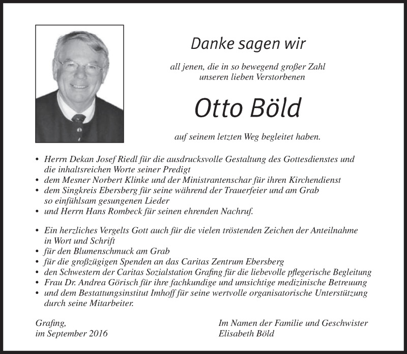  Traueranzeige für Otto Böld vom 30.09.2016 aus merkurtz