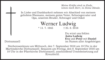 Traueranzeige von Werner Ludwig von merkurtz