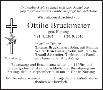 Traueranzeige von Ottilie Bruckmaier von merkurtz