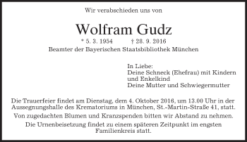 Traueranzeige von Wolfram Gudz von merkurtz