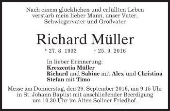 Traueranzeige von Richard Müller von merkurtz