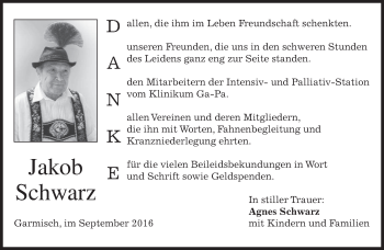 Traueranzeige von Jakob Schwarz von merkurtz