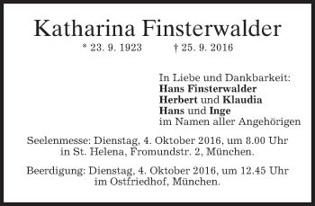 Traueranzeige von Katharina Finsterwalder von merkurtz