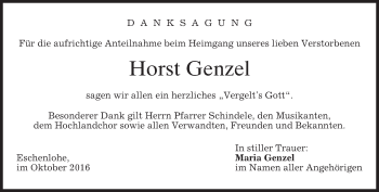 Traueranzeige von Horst Genzel von merkurtz