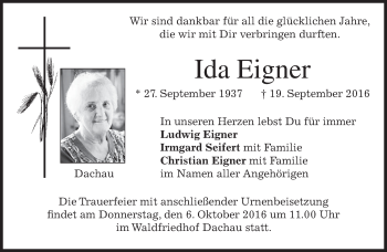 Traueranzeige von Ida Eigner von merkurtz