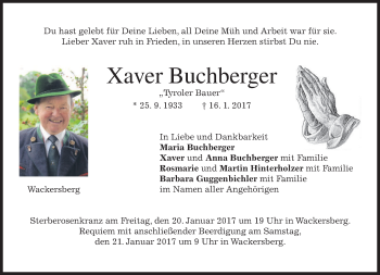 Traueranzeige von Xaver Buchberger von merkurtz