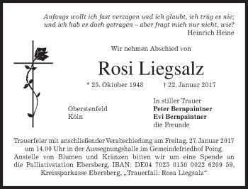 Traueranzeige von Rosi Liegsalz von merkurtz