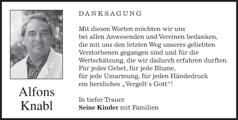  Traueranzeige für Alfons Knabl vom 07.01.2017 aus merkurtz