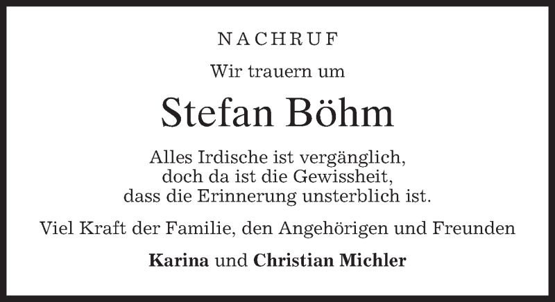  Traueranzeige für Stefan Böhm vom 03.01.2017 aus merkurtz