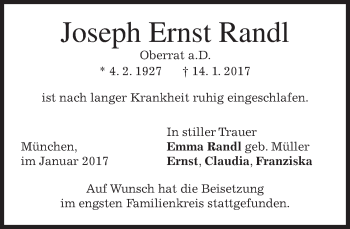 Traueranzeige von Joseph Ernst Randl von merkurtz
