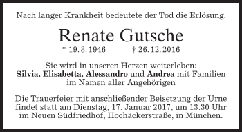 Traueranzeige von Renate Gutsche von merkurtz