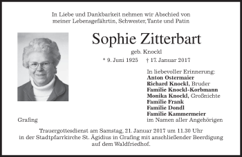 Traueranzeige von Sophie Zitterbart von merkurtz