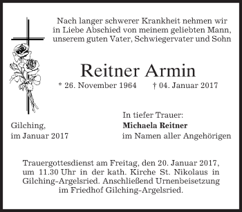 Traueranzeige von Reitner Armin von merkurtz