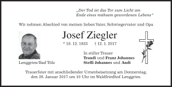 Traueranzeige von Josef Ziegler von merkurtz