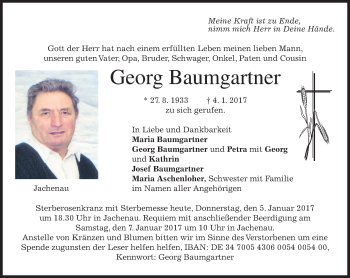 Traueranzeige von Georg Baumgartner von merkurtz