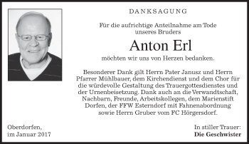 Traueranzeige von Anton Erl von merkurtz