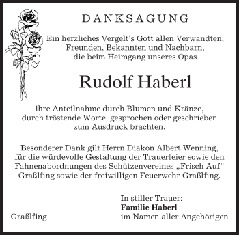 Traueranzeige von Rudolf Haberl