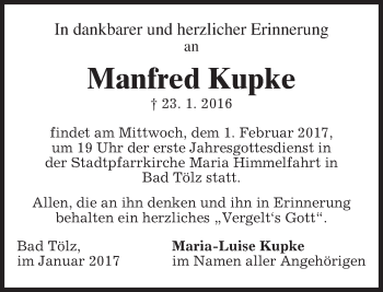 Traueranzeige von Manfred Kupke von merkurtz