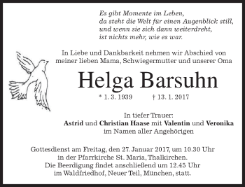Traueranzeige von Helga Barsuhn von merkurtz