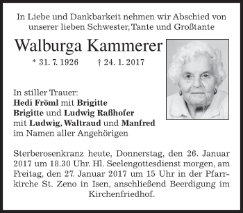 Traueranzeige von Walburga Kammerer von merkurtz