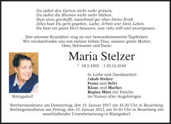 Traueranzeige von Maria Stelzer von merkurtz