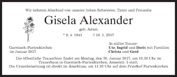 Traueranzeige von Gisela Alexander von merkurtz