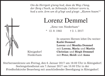 Traueranzeige von Lorenz Demmel von merkurtz