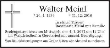 Traueranzeige von Walter Meinl von merkurtz