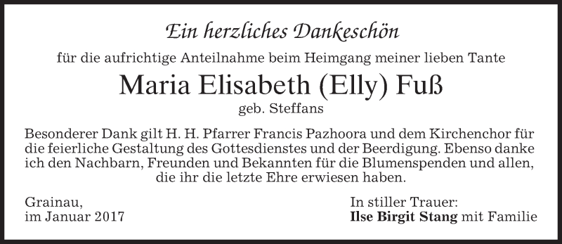  Traueranzeige für Maria Elisabeth Fuß vom 05.01.2017 aus merkurtz
