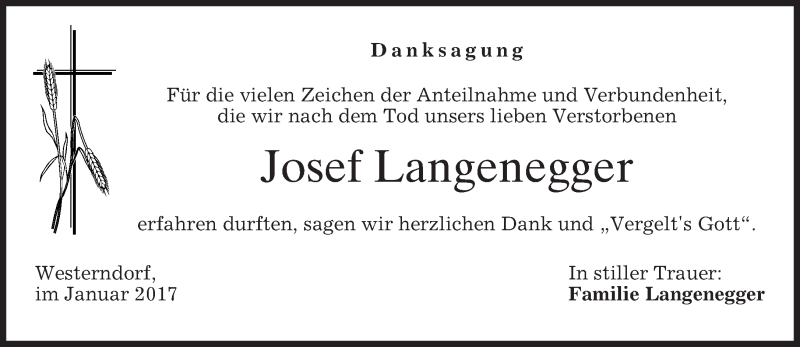 Traueranzeige für Josef Langenegger vom 07.01.2017 aus merkurtz
