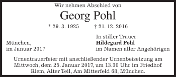 Traueranzeige von Georg Pohl von merkurtz