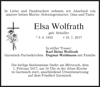 Traueranzeige von Elsa Wolfrath von merkurtz