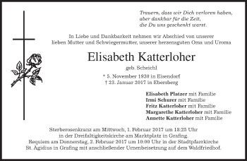Traueranzeige von Elisabeth Katterloher von merkurtz