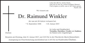 Traueranzeige von Raimund Winkler von merkurtz