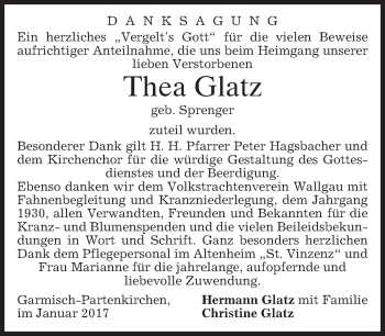 Traueranzeige von Thea Glatz von merkurtz