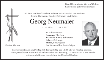 Traueranzeige von Georg Neumaier von merkurtz