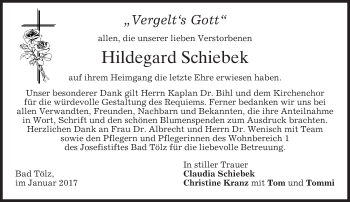 Traueranzeige von Hildegard Schiebek von merkurtz