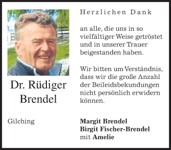 Traueranzeige von Rüdiger Brendel von merkurtz