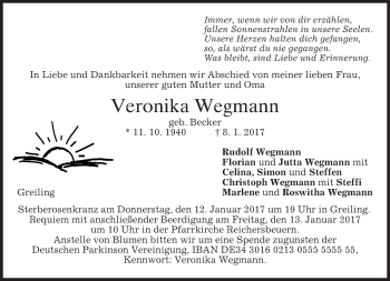 Traueranzeige von Veronika Wegmann von merkurtz