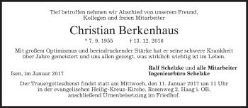 Traueranzeige von Christian Berkenhaus von merkurtz