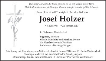 Traueranzeige von Josef Holzer von merkurtz