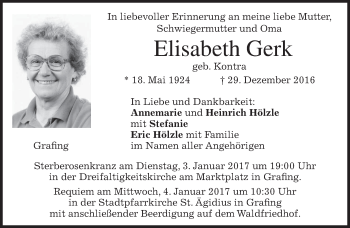 Traueranzeige von Elisabeth Gerk von merkurtz