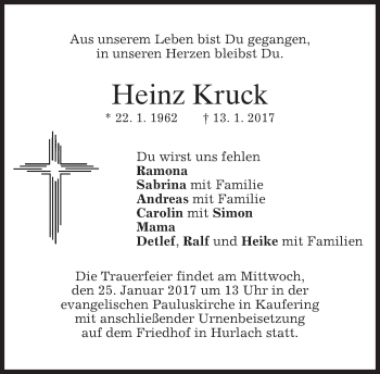 Traueranzeige von Heinz Kruck von merkurtz