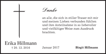 Traueranzeige von Erika Hillmann von merkurtz