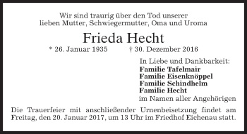 Traueranzeige von Frieda Hecht von merkurtz