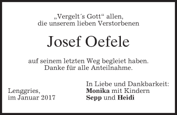 Traueranzeige von Josef Oefele von merkurtz